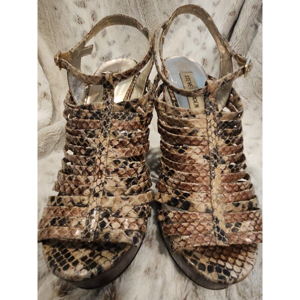 Steve‎ Madden Designer Womens High Heel Shoes Wedge Platform Leather Snake  6 M